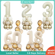 GeeParty 32inch Creamy White Number Foil Balloon Sand White Gold Balloon Set Birthday Party Decorati