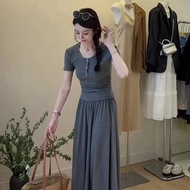 Women's Set 2PCS/SET Two-piece set Short Sleeve T-Shirt + High Waist Midi Skirt Two-Piece Set Women 