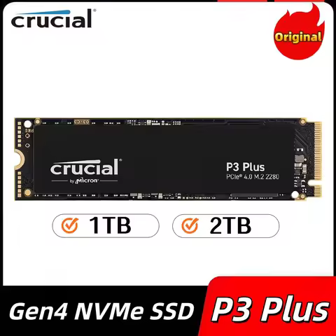 Original Crucial P3 Plus 2TB 1TB 500GB M.2 2280 SSD PCIe Gen4 NVMe SSD Up to 5,000MB/s Read Internal