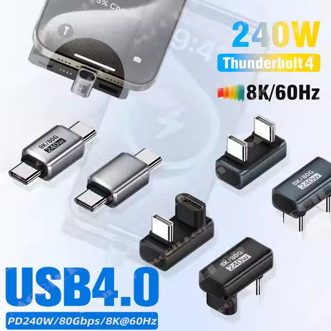 240W USB C to Type C Adapter 80Gbps 8K 60Hz 90 Degree Converter USB4 Adapter for Thunderbolt 4/3 Mac