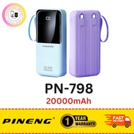 Pineng PN-798PD 20000mAh Power Bank Built-In Cable Powerbank 22.5W Fast Charging