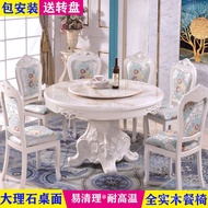 superior productsEuropean-Style Dining Tables and Chairs Set round Table with Turntable Solid Wood Marble Dining-Table r