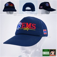 หมวก กู้ชีพ กู้ภัย สีกรมท่า  หมวก ปัก EMS ธงชาติไทย ปักทั้งใบ ปรับขนาดหมวกได้