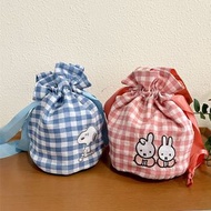日本 Peanuts Snoopy 史路比 & Dick Bruno Miffy 紅白藍白色格紋帆布 束口 手提袋