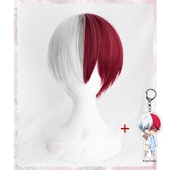 Hero Academia Boku no Hiro Akademia Shoto Todoroki Shouto White And Red Cosplay Wig With Keychain Wi