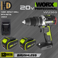 WORX 20V WU369 Cordless Impact Hammer Drill / 13MM Hammer Drill / Brushless Motor / 100% Original Wo