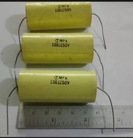 Capacitor 10UF 250V ญี่ปุ่น 106=10UF ทรงกระบอกยาวประมาณ 55มิล ของดี เก่าเก็บ ขาย1ตัว 120บาท #คาปาซิเ