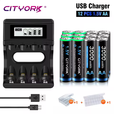 CITYORK 1.5V AA Li ion Rechargeable Battery 3000mWh 1.5 V AA Lithium ion Rechargeable Batteries With