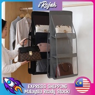 [iRojak] 6 Pockets Bag Hanging Handbag Organizer Cupboard Closet Hanger 橱柜收纳挂袋 Tempat Simpanan Beg A