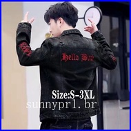 1206【Sedia Stock】denim Jaket Gaya Korea Aliran Penanaman Diri Lubang Semua-Perlawanan Kacak Musim Jaket Lelaki Baru Jaket Lelaki pakaian