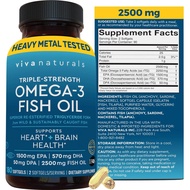Viva Naturals Triple-Strength Omega 3 Fish Oil with EPA and DHA Supplements 2,500mg, 180 Softgels