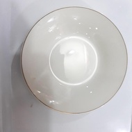 White Deep Concave Porcelain Ceramic Plate with Gold Trim, Durable, Thick, Premium JM GM, Small Medi