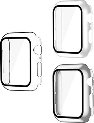 Smiling 3 Pack Case Compatible with Apple Watch Series 6/SE/Series 5/Series 4 40mm with Built in Tempered Glass Screen Protector- All Around Hard PC Case Overall Protective Cover(Clear/White/Sliver)