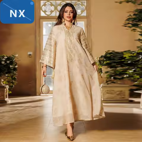 Ramadan Dubai Embroidery Sequins Maxi Dress Dubai Casual Loose Abaya Muslim Woman Costume Dresses Fo