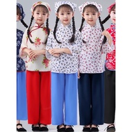 Children Village Girl Floral Clothes Stage Drama Performance Costumes Girls Tea Picking Dance Costum