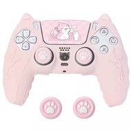 For PS5 /PS5 Slim /PS5 PRO Controller Case Set Silicone Cute Cat Thumb Grip Caps + PS5 Controller Sh