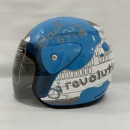 Helm Evo Revolution Biru Back to School Half Face Nouvo Helem SNI Helmet Dewasa Motif - bukan KYT IN