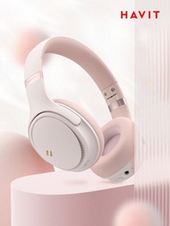 Havit H630bt Pro優秀的主動式降噪無線耳機,雙設備連接,沉浸式立體聲音效和清晰的通話效果,50小時播放時間,清新粉紅色anc耳機情人節禮物推薦