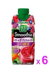 Kagome 野菜生活100 Smoothie - 莓果紅石榴味 (330ml) x 6支 (新舊包裝隨機發放) (賞味期限: 2026年6月5日)