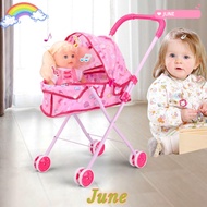JUNE1 Dolls Pram, Play Game Role Play Baby Stroller, Trendy Plastic + Metal Iron Support Frame Furni