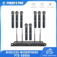 Phenyx Pro PTU-6000A 8-Channel UHF Wireless Microphone System 8 Handheld Dynamic Microphones Auto Scan 8x40 Adjustable UHF Channels 328ft US Plug Microphone for Singing Church Karaoke Stage Live Show Wedding