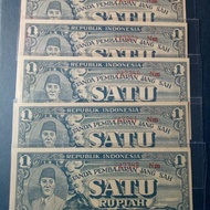 uang kuno ori 1 rupiah th 1945 UNC foxing ringan bagian tepi 5lbr urut