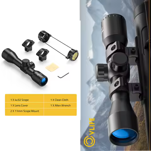CVLIFE 4x32 Rifle Scope Crosshair Riflescope Optics Sight Sighting with 11mm Scope Mount Ring for Do