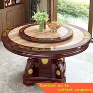 Marble Dining Table and Chair round Round Table with Turntable Solid Wood Marble round Table European Dining Tables and