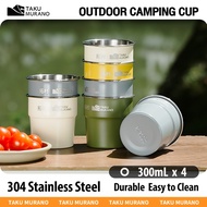 TAKU Set Cawan Camping 4pcs Stainless Steel Cup Set 300ml Stackable Portable Outdoor Cups Ideal for 