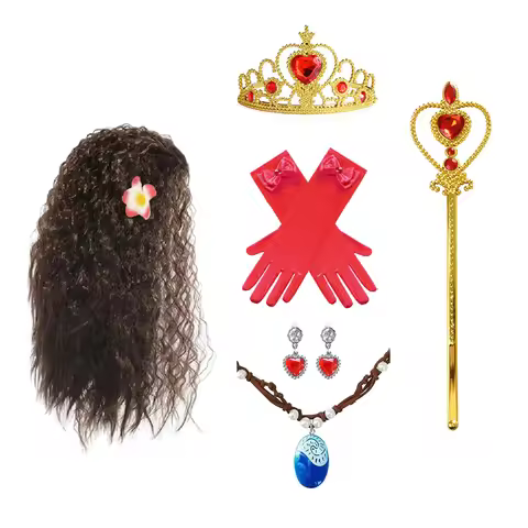 Gilrs Princess Moana Wig and Necklace Flower Dress Up Set Halloween Vaiana Costume Accessories Moana