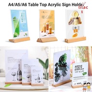 LAC Menu Display Stand, A4/A5/A6 Double Sided Table Top Sign Holder, Creative with Wood Base Acrylic Picture Card Frame Restaurant