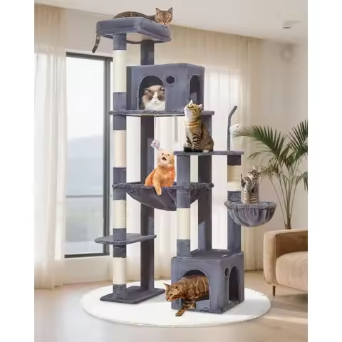 Heavy Duty Cat Tree for Large Cats 20lbs+ Up to 71 Inches Tall with 2 Cat Condos 6 Scratching Posts 