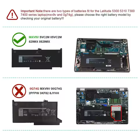 60Wh MXV9V Laptop Battery for Dell Latitude E7400 E7300 5300 5310 7300 7400, Latitude 5300 5310 2-in