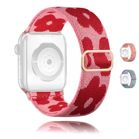 Soft Breathable Stretchy Nylon Solo Loop Band with Love/Flower Pattern - Elastic Braided, Compatible