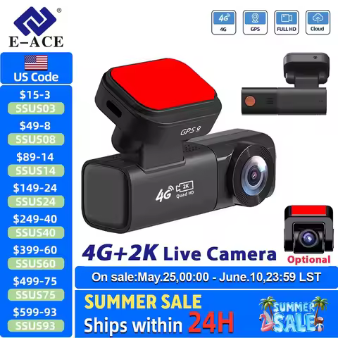 E-ACE 2K 4G Live Dashcam Optional1080P Rear Dual Cam Record GPS Remote Monitor APP Control Cloud Sto