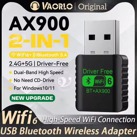 2 IN 1 AX900 WIFI6 USB Adapter Bluetooth 5.4 Dual Band 2.4G&5G 900Mbps WiFi 6 802.11AX Mini Wireless