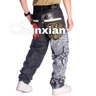 Mens Jeans Baggy Loose Hip-Hop Skateboard Embroidery Denim Pants