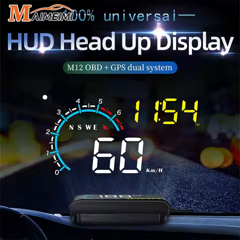 M12 Car Head Up Display OBD + GPS HUD Display Digital GPS Speedometer Water Temp Voltage Fuel Tacho 