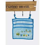 實用卡通網格嬰兒圍欄玩具收納掛袋寶寶推車置物袋床頭尿布整理袋
