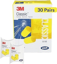 3M Ear Plugs, 30 Pairs/Box, E-A-R Classic 310-1060, Uncorded, Disposable, Foam, NRR 29, For Drilling, Grinding, Machining, Sawing, Sanding, Welding, 1 Pair/Pillow Pack