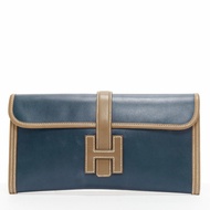 HERMES Jige Elan 29 blue taupe H logo swift leather loop through clutch bag