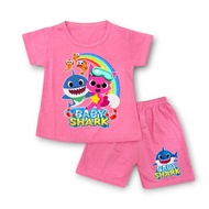 Girls' T-shirt set with B4by Sh4rk motif baju budak perempuan kids blouse set baju budak perempuan s