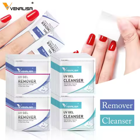 Venalisa 20Pcs Remover Wipes Pad for Nail Manicure Cleanser Nail Art UV Gel Remover Degreaser for Na
