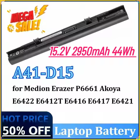 15.2V 2950mAh 44Wh A41-D15 A31-D15 A32-D15 Replacement Laptop Battery for Medion Akoya E6416 P6659 E