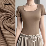 Lovito Casual Tshirt Textured Fabric Spring/summer Brown Tshirt for Women L165ED333 Lovito T-shirt K