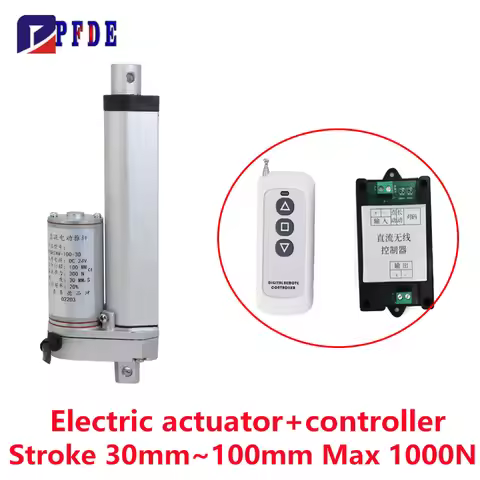 Electric Linear Actuator with RF Remote Controller DC 12V/24V Stroke 30mm to 100mm For Window Opener