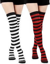 2 Pairs Women's Knee Stockings Overknee Warm Striped Stockings Women's Striped Tights Thigh Highs Fe