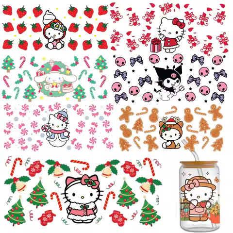 Christmas Kawaii Sanrios Hello Kitty UV DTF Sticker for Glass Cups Wrap Hello Kitty Kuromi My Melody