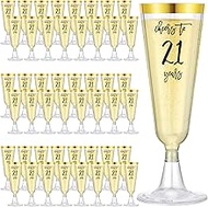 Jingmore 48 Pack Cheers to 21st Gold Rimmed Plastic Champagne Flutes 21st Birthday Party Toasting Gl