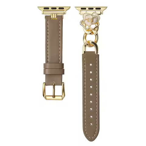 Camellia Leather Watch Strap Compatible With Apple Watch Series 11, 10, 9, 8, 7 For Women